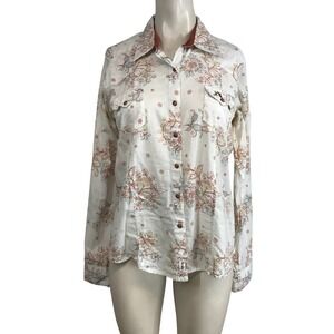 TwentyX Womens Floral Print Button Down Shirt Long Sleeve Western Style M